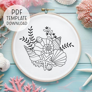 Sea Shells Embroidery Pattern Download, Seashells Needlepoint Pattern, Ocean Embroidery Design, Beach Lover Summer Hand Embroidery