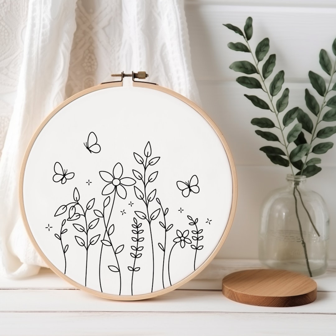Wildflowers and Butterflies Embroidery Pattern PDF, Butterfly Floral ...