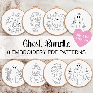 Paquete de patrones de bordado de fantasmas, lindos patrones de bordado a mano de fantasmas, patrones de bordado de fantasmas espeluznantes, paquete de patrones de bordado de Halloween