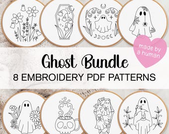 Ghost Embroidery Pattern BUNDLE, Cute Ghosts Hand Embroidery Patterns, Spooky Embroidery Ghost Patterns, Halloween Embroidery Pattern Bundle