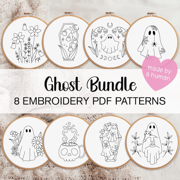 Ghost Embroidery Pattern BUNDLE, Cute Ghosts Hand Embroidery Patterns, Spooky Embroidery Ghost Patterns, Halloween Embroidery Pattern Bundle