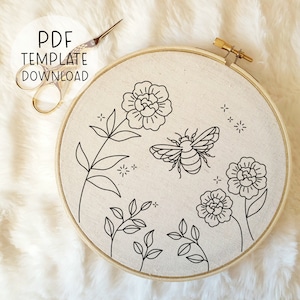 Bee Embroidery Pattern Template Bee Needlepoint Pattern Woodsy Embroidery Download Woodland Embroidery Floral Embroidery Patterns