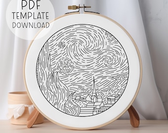 Die Sternennacht Stickmuster, Van Gogh Stickmuster Nadelmalerei, Gemälde Stickerei, Kunstwerk Stickmuster Klassische Kunst