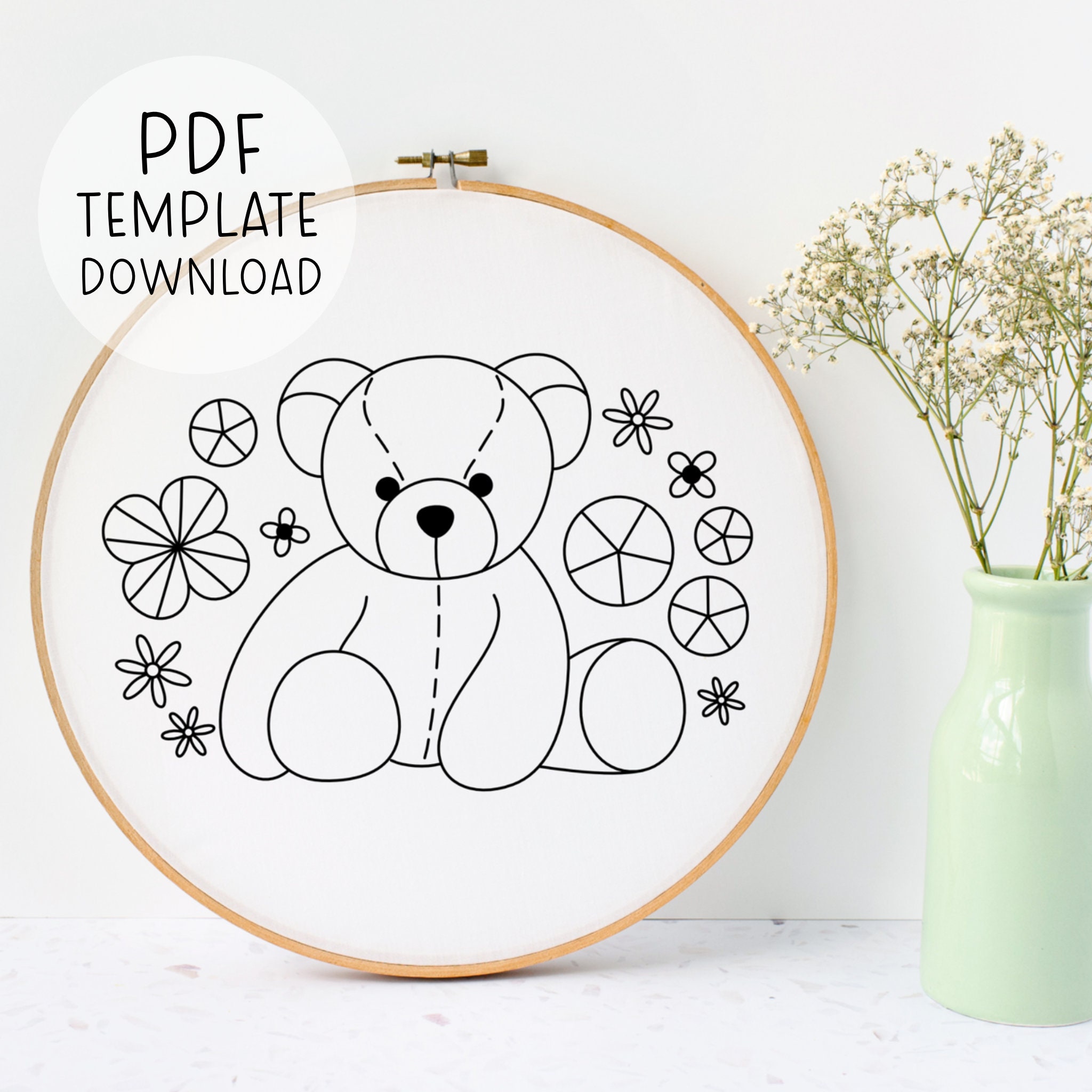 Teddy Embroidery Pattern Instant Download, New Mom Embroidery Hoop Pattern Kids Embroidery Handmade Baby Gift Handmade Baby Shower Gift Idea