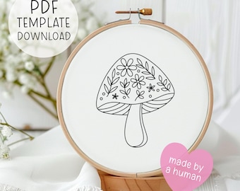 Simple Mushroom Flowers Embroidery Pattern - Easy Embroidery Pattern PDF