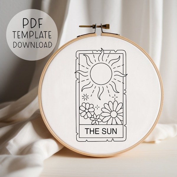 El patrón de bordado de la tarjeta del tarot del sol Descargar, bordado místico, diseño de bordado místico patrón de bordado psíquico decoración del tarot