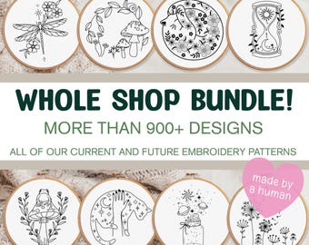 WHOLE SHOP BUNDLE!! 900+ Embroidery Patterns - All Current And Future Designs, Mega Discount, Lifetime Access, Hand Embroidery Bundle Deal