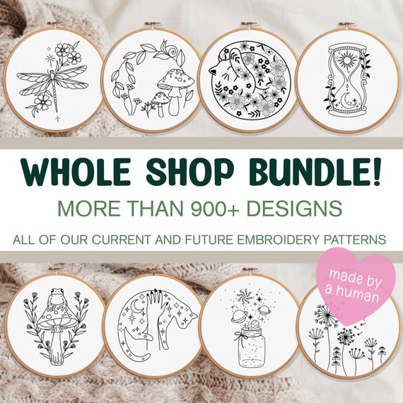 WHOLE SHOP BUNDLE!! 900+ Embroidery Patterns - All Current And Future Designs, Mega Discount, Lifetime Access, Hand Embroidery Bundle Deal