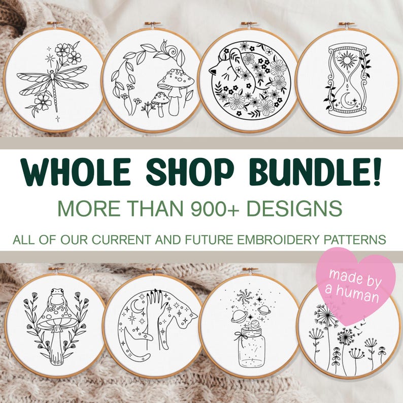 WHOLE SHOP BUNDLE!! 900+ Embroidery Patterns - All Current And Future Designs, Mega Discount, Lifetime Access, Hand Embroidery Bundle Deal image 1