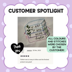 Just One More Chapter Embroidery Pattern Download, Reading Book Decor, Book Hand Embroidery, DIY Embroidery Book Design, Book Lover Gift image 9