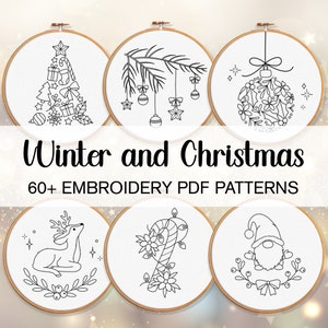 Winter And Christmas Embroidery Pattern Bundle Download, PDF Christmas Hand Embroidery Bundle, Winter Embroidery Designs Bundle Christmas