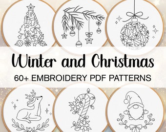 Winter And Christmas Embroidery Pattern Bundle Download, PDF Christmas Hand Embroidery Bundle, Winter Embroidery Designs Bundle Christmas