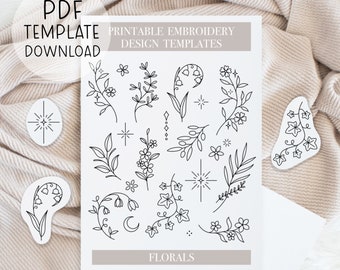 Printable Pretty Floral Embroidery Patterns Sheet, Flower Hand Embroidery, DIY Embroidery Patch Designs, Download For Stick And Stitch DIY