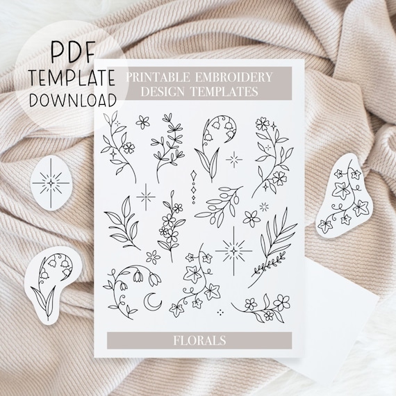 Printable Pretty Floral Embroidery Patterns Sheet, Flower Hand Embroidery, DIY Embroidery Patch Designs, Download For Stick And Stitch DIY