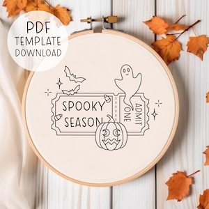Gruselige Saisonkarte-Stickereimuster, Herbst-Stickereivorlage, Skurrile Handstickereidesigns, niedliches gruseliges Stickmuster PDF