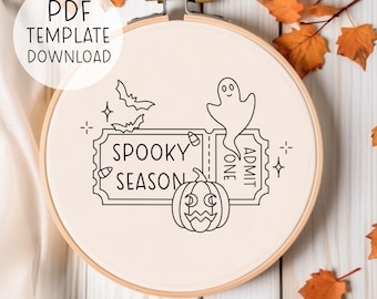 Patrón de bordado de abono de temporada espeluznante, plantilla de bordado a mano de otoño, diseños de bordado a mano extravagantes, patrón PDF de bordado espeluznante lindo