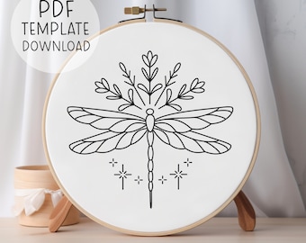 Dragonfly Ornamental Embroidery Pattern Download, Insect Embroidery Design, Aesthetic Decor Dragonflies Embroidery Design, Nature Embroidery