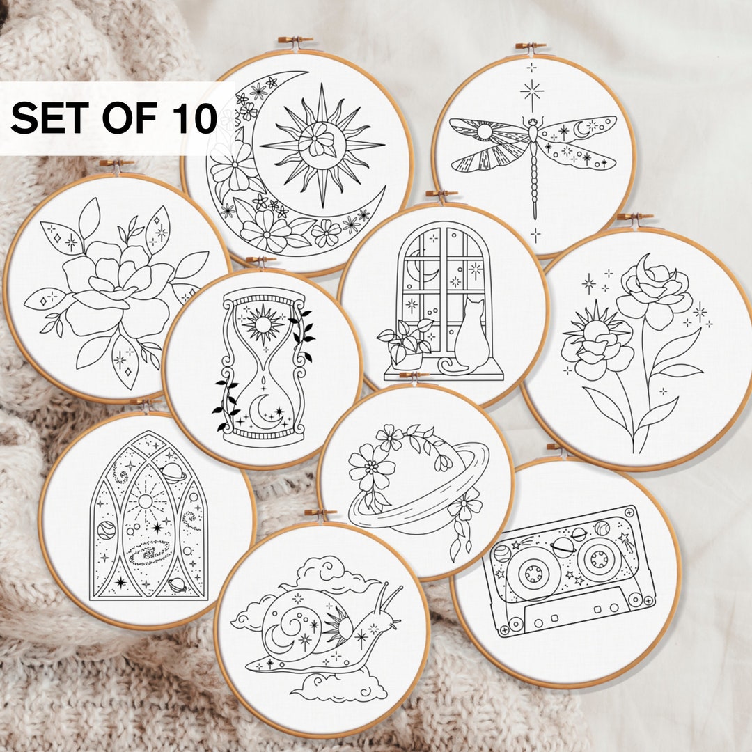 Celestial Embroidery Pattern BUNDLE Stars and Moon Embroidery Patterns
