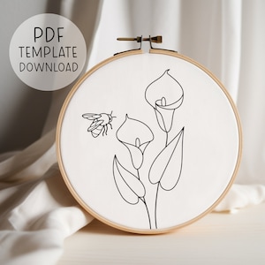Calla Lily Embroidery Pattern Instant Download, Beginner Embroidery Download, Simple Embroidery Easy Flowers Pattern Embroidery Bee Pattern