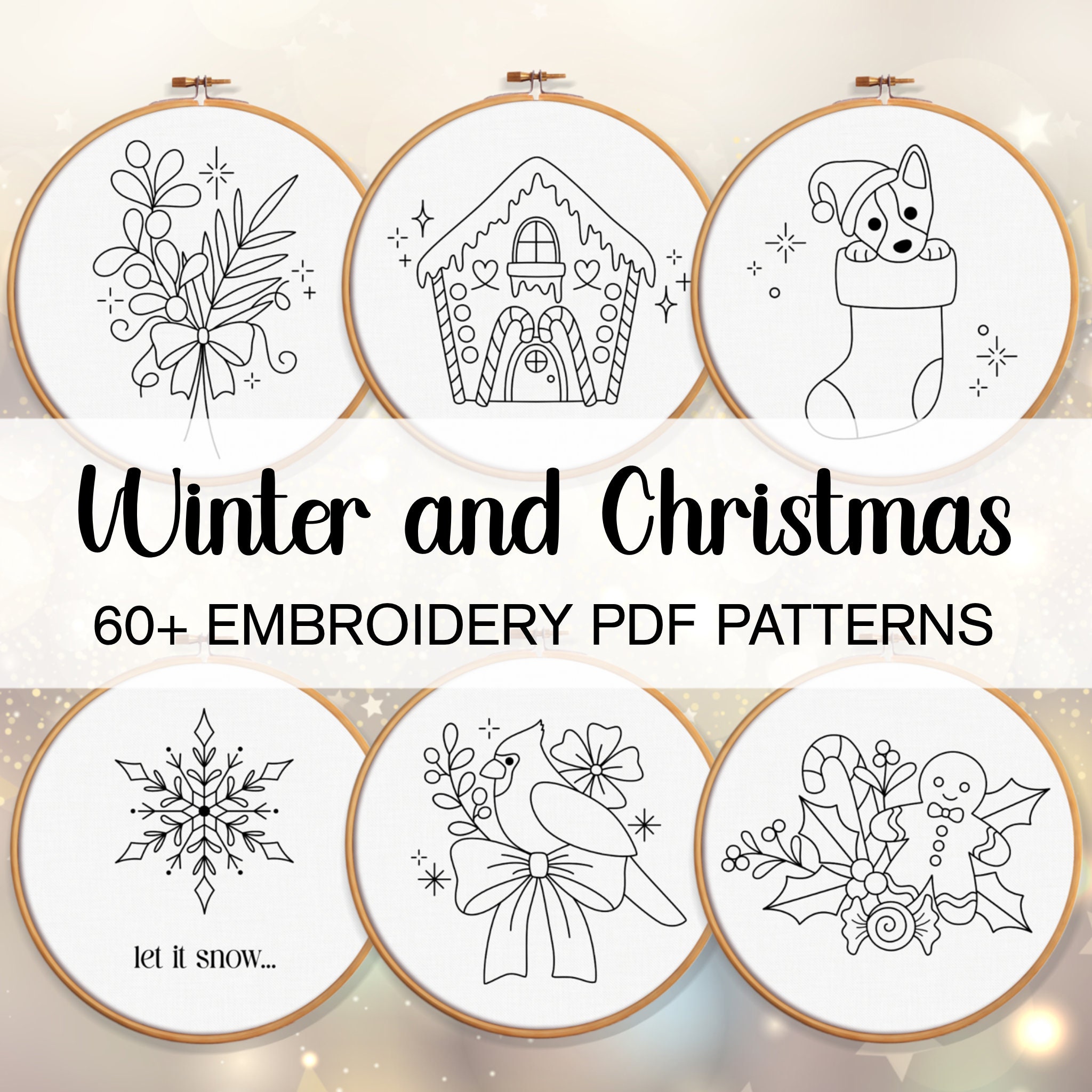 winter and christmas embroidery pattern bundle download, pdf