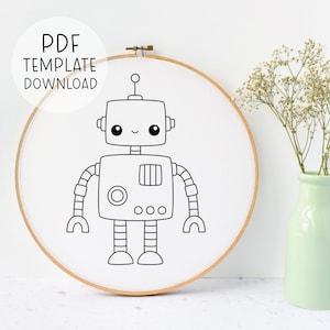 Cute Robot Hand Embroidery Pattern Template, Kids Needlepoint Pattern Kids Embroidery Pattern, Fun Robot Embroidery Design, Kids Crafting