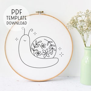 Beginner Hand Embroidery Template, Cute Snail Embroidery Pattern, Fun Embroidery Design Whimsical Embroidery Pattern, Easy Embroidery PDF