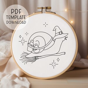 Snail Witch Embroidery Pattern, Cute Witchy Embroidery Template, Halloween Embroidery Designs, Wizard Embroidery Pattern Fun Embroidery PDF