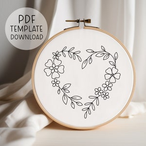 Flower Heart Embroidery Pattern, Wedding Embroidery Download, Love Embroidery Template, Romantic Flowers Embroidery Valentines Embroidery