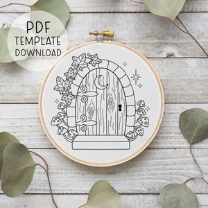 Mushroom Fairy Door Embroidery Pattern Download, Cute Fairy Embroidery, Fairycore Embroidery, Mushroomcore, Fantasy Decor, Kids Embroidery