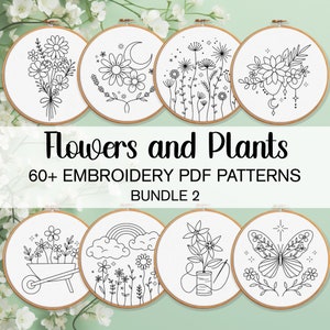 Flowers and Plants Embroidery Pattern Bundle 2, Flowers Hand Embroidery Patterns, Botanical Embroidery Bundle, Unique Floral Embroidery
