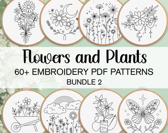 Flowers and Plants Embroidery Pattern Bundle 2, Flowers Hand Embroidery Patterns, Botanical Embroidery Bundle, Unique Floral Embroidery