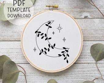 Moon Embroidery Design Download, Celestial Stitching Design, DIY Beginners Crafts, Easy Embroidery For Beginner, Pretty Hand Embroidery PDF