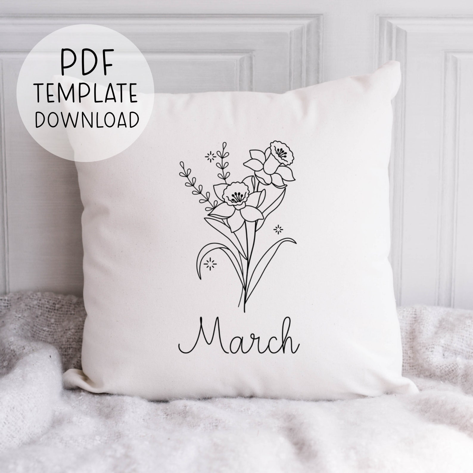 March Pattern Sample March Birth Flower Embroidery Pattern Template March Embroidery ...