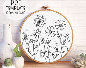 Wild Flowers Embroidery Pattern Instant Download, Botanical Embroidery, Floral Nature Embroidery, Plant Embroidery Design, Floral Embroidery