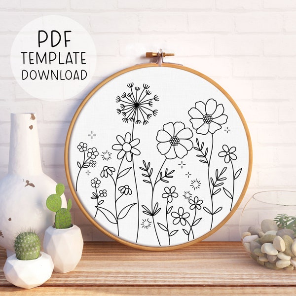 Wild Flowers Embroidery Pattern Instant Download, Botanical Embroidery, Floral Nature Embroidery, Plant Embroidery Design, Floral Embroidery