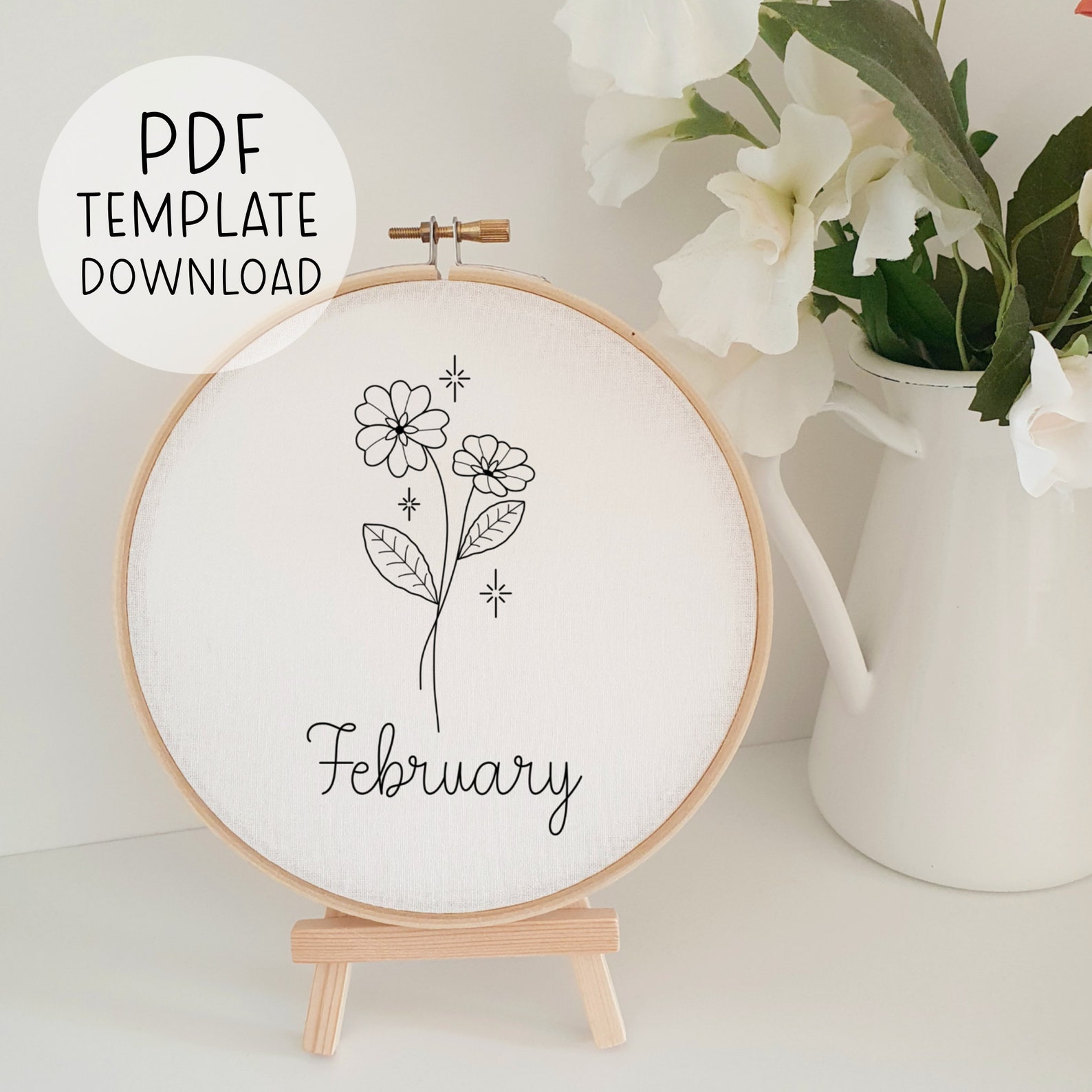 February Birth Flower Embroidery Pattern, Astrology Embroidery Pattern ...