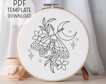 Moth Embroidery Downloadable Pattern, Death's-Head Hawkmoth Embroidery Death Moth Embroidery Pattern Skull Moth Pattern Goth Embroidery