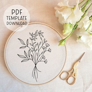 Botanical Embroidery Pattern Instant Download, Foliage Embroidery, Easy Hand Embroidery Download, Beginner Embroidery Leaves Pattern