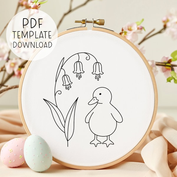 Duckling Embroidery Pattern Download, Easter Duck Embroidery Design, Cute Duck Embroidery Pattern, Easter Home Decor DIY Crafts For Kids