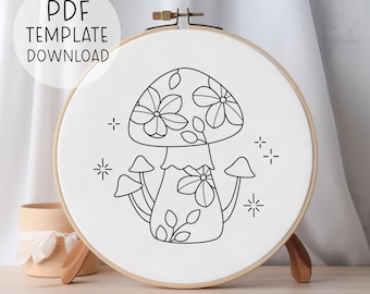かわいい花柄のキノコ刺繍パターンテンプレート マッシュルームコア キノコ刺繍デザイン 気まぐれな刺繍のダウンロード ウッドランド刺繍