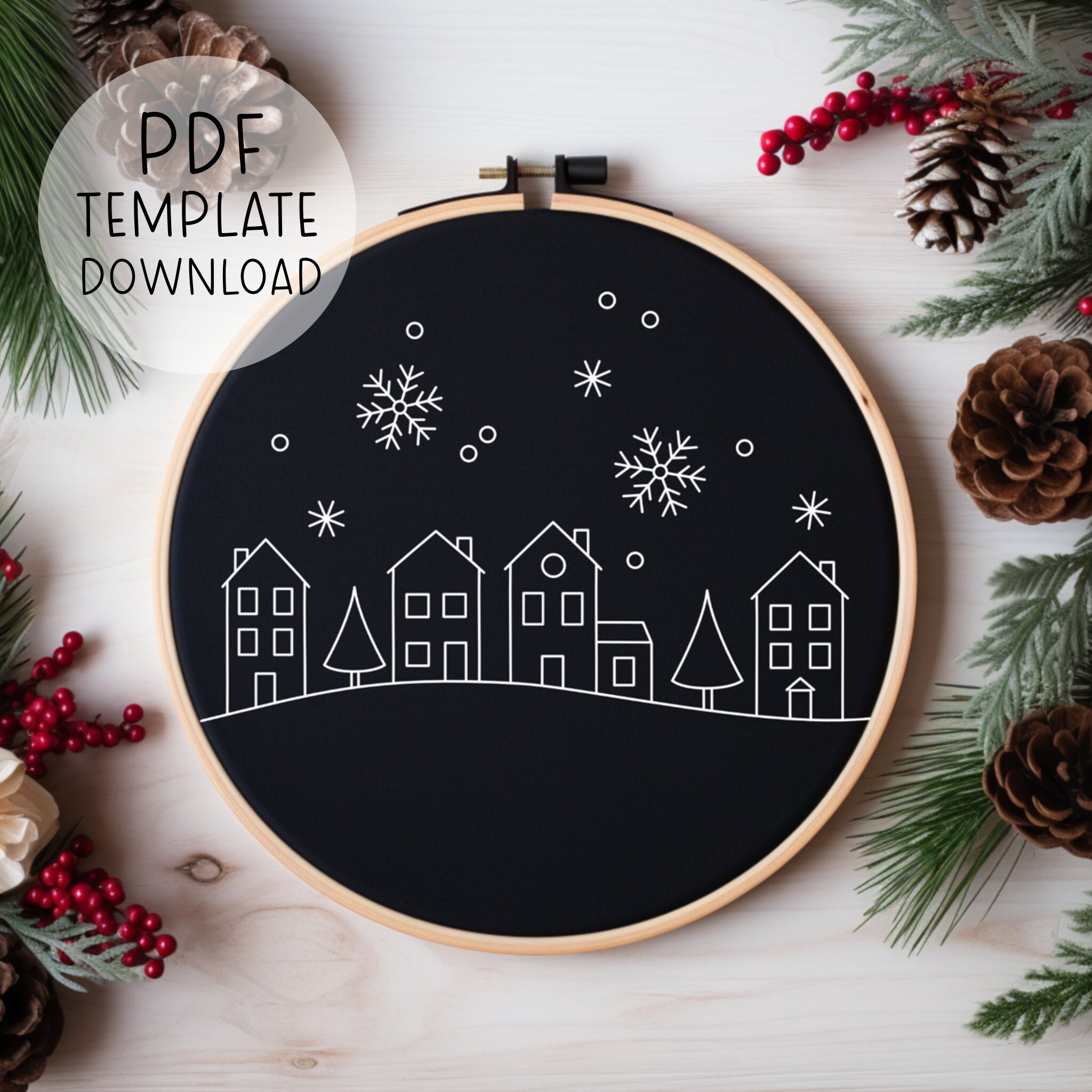 Christmas Village Embroidery Pattern Download, Winter Village ...