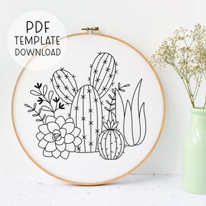 Cactus Embroidery Pattern Download, Cacti Embroidery Template, Detailed Embroidery, Intermediate Embroidery Pattern, Succulent Embroidery