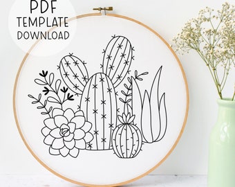 Cactus Embroidery Pattern Download, Cacti Embroidery Template, Detailed Embroidery, Intermediate Embroidery Pattern, Succulent Embroidery