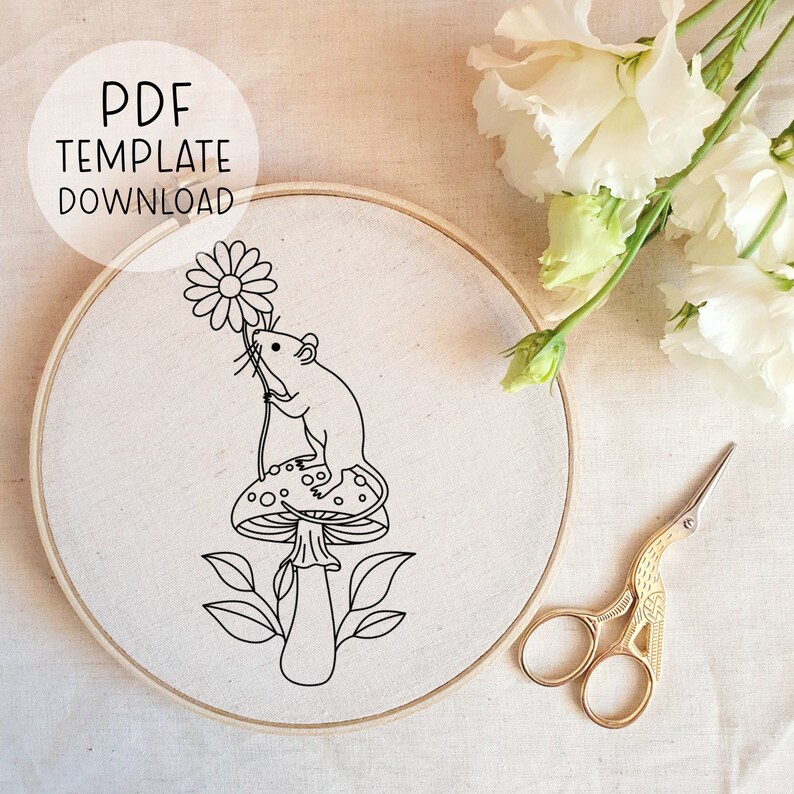 Mouse Mushroom Embroidery Pattern Design, Mouse Needlepoint Pattern ...