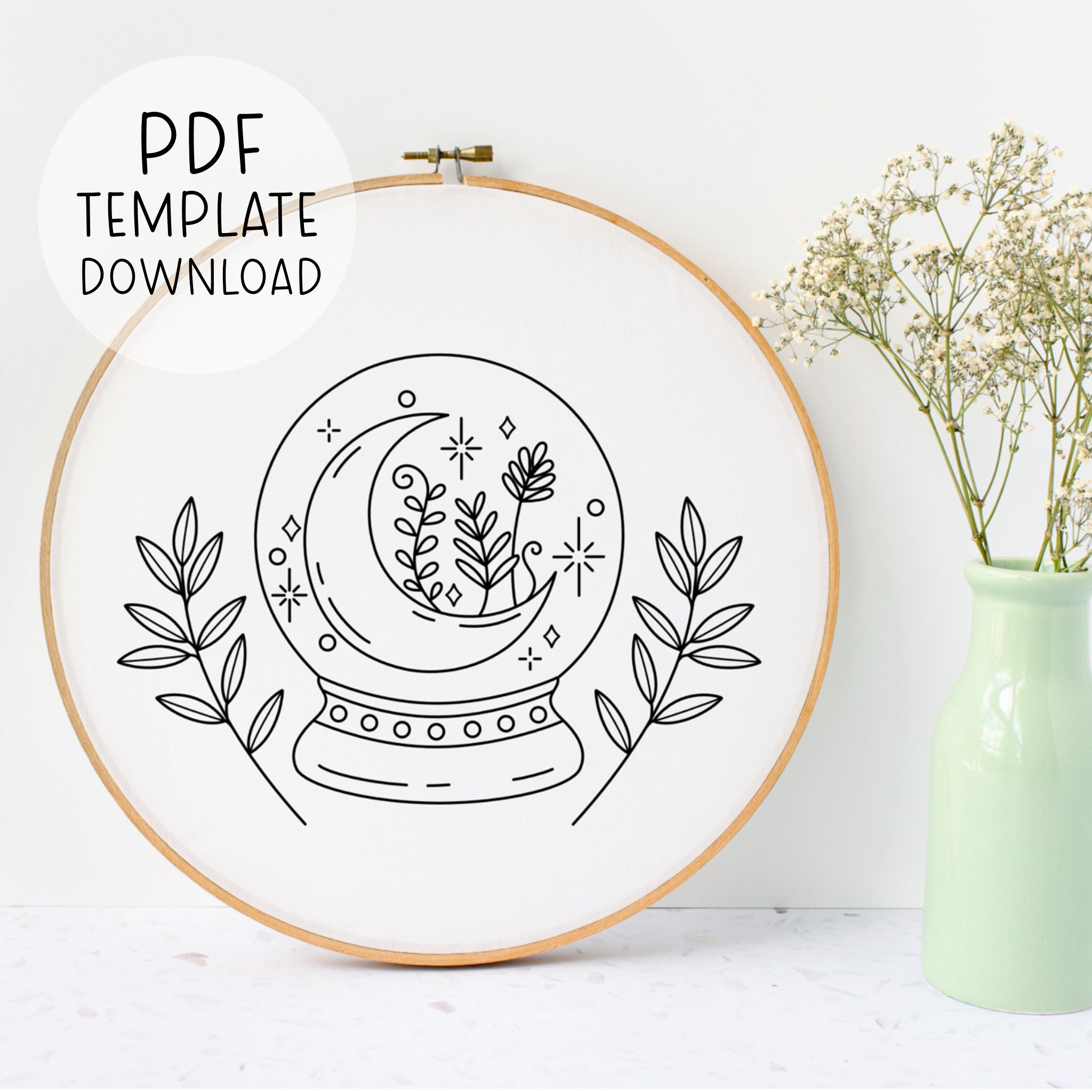 Crystal Ball Embroidery Pattern Download, Moon Embroidery, Celestial ...