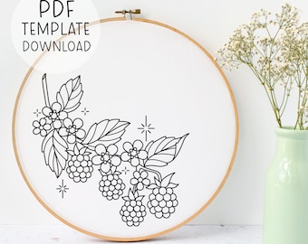 Patrón de bordado de bayas PDF Descargar, Decoración de bayas lindas DIY, Diseño de bordado de moras, Arte de decoración de cocina de bordado Cottagecore