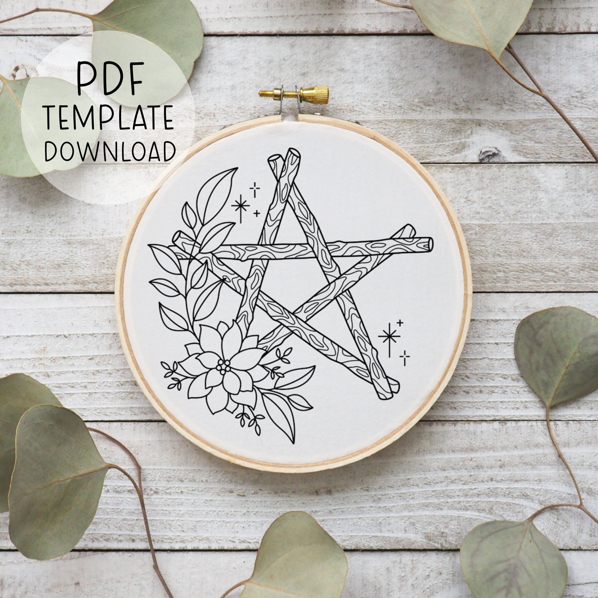 Witchy Pentagram Embroidery Pattern PDF, Witch Home Crafts, Wicca ...