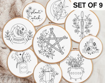 Witchy Embroidery Pattern BUNDLE! Wicca Hand Embroidery Patterns, Magical Embroidery Patterns, Witch Embroidery Bundle, Wiccan Home Decor