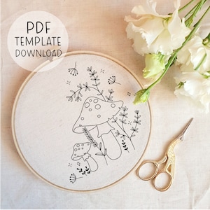 Mushrooms Embroidery Pattern Template Mushroomcore Mushroom Embroidery Design Whimsical Embroidery Download Woodland Embroidery PDF Pattern