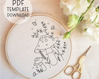 Mushrooms Embroidery Pattern Template Mushroomcore Mushroom Embroidery Design Whimsical Embroidery Download Woodland Embroidery PDF Pattern